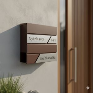 Fém postaláda, gravírozott felirattal, barna