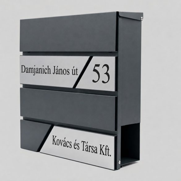Fém postaláda, gravírozott felirattal, antracit "4"