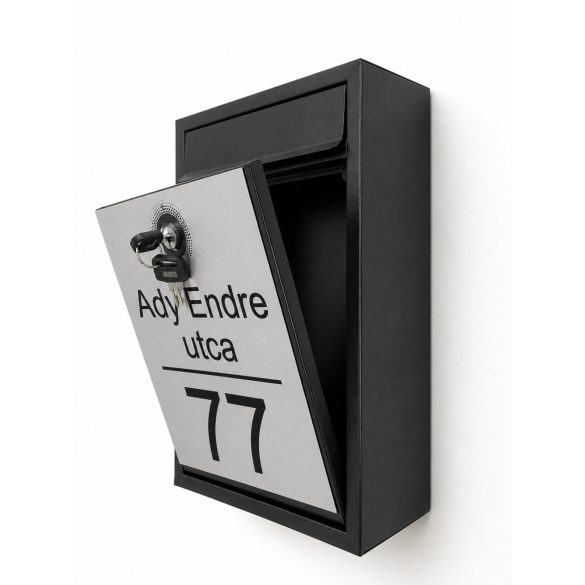 Klasszikus fém postaláda, gravírozott felirattal, fekete