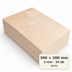 300×200 mm-es, 3 mm vastag BB/BB nyír falap, 35 db