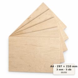 A4/297×210 mm-es, 3 mm vastag BB/BB nyír falap, 5 db