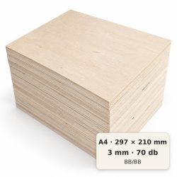 A4/297×210 mm-es, 3 mm vastag BB/BB nyír falap, 70 db