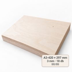 A3/420×297 mm-es, 3 mm vastag BB/BB nyír falap, 18 db