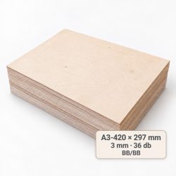 A3/420×297 mm-es, 3 mm vastag BB/BB nyír falap, 36 db