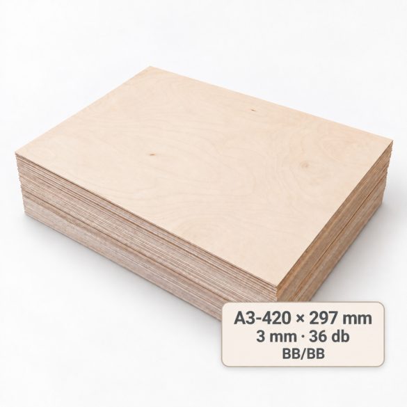 A3/420×297 mm-es, 3 mm vastag BB/BB nyír falap, 36 db