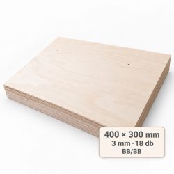 400x300 mm-es, 3 mm vastag BB/BB nyír falap, 18 db