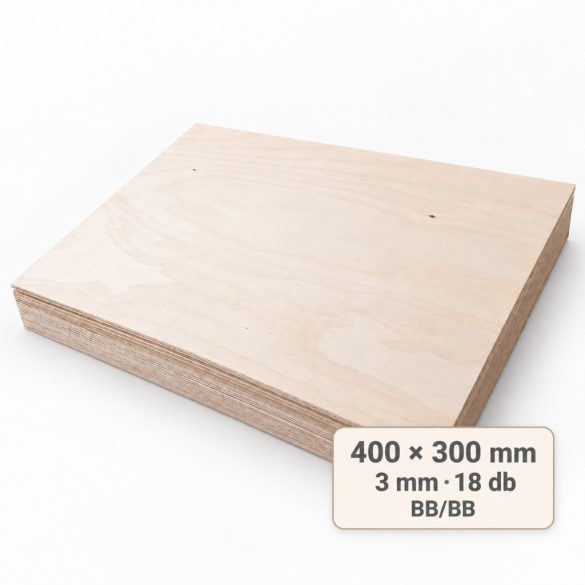 400x300 mm-es, 3 mm vastag BB/BB nyír falap, 18 db
