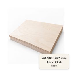 A3/420×297 mm-es, 4 mm vastag BB/BB nyír falap, 18 db