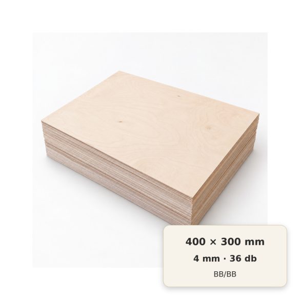 400x300 mm-es, 4 mm vastag BB/BB nyír falap, 36 db