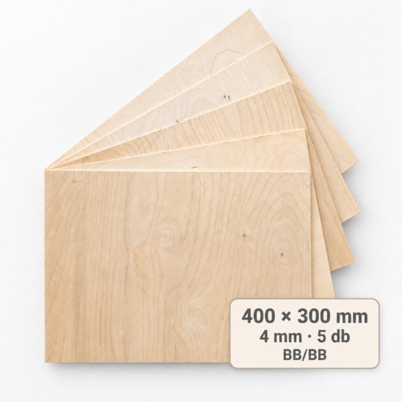 400x300 mm-es, 4 mm vastag BB/BB nyír falap, 5 db