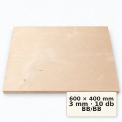 Nyír falap 600x400x3 mm BB/BB 10 db