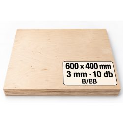 Nyír falap 600x400x3 mm B/BB 10 db