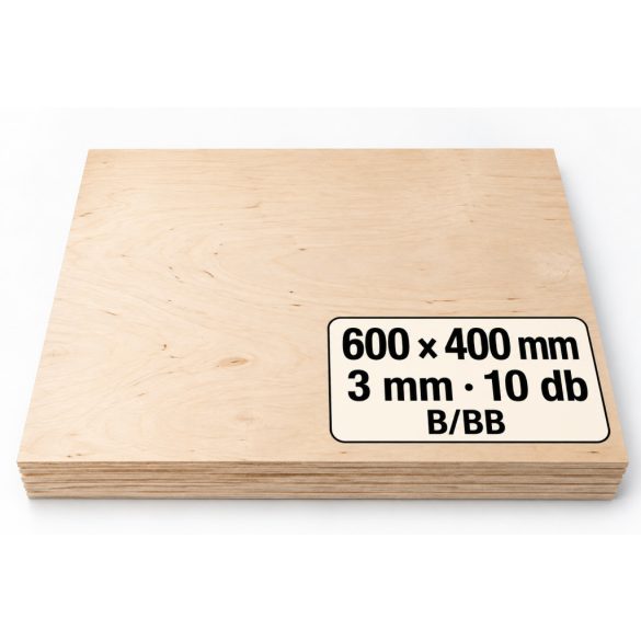 Nyír falap 600x400x3 mm B/BB 10 db