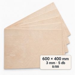 Nyír falap 600x400x3 mm B/BB 5 db